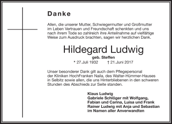 Traueranzeige von Hildegard Ludwig von Frankenpost