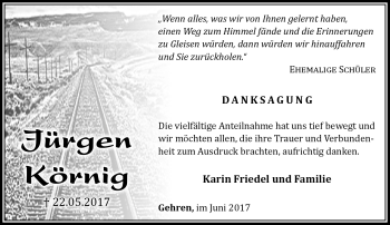 Traueranzeige von Jürgen Körnig von Südthüringer Presse