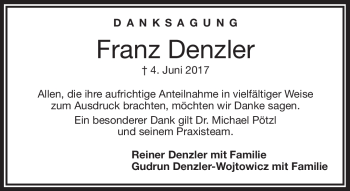 Traueranzeige von Franz Denzler von Frankenpost