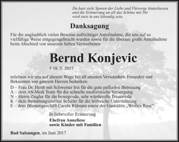 Traueranzeige von Bernd Konjevic von Südthüringer Presse