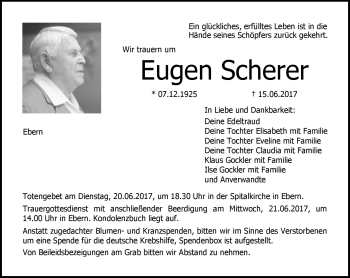 Traueranzeige von Eugen Scherer von Neue Presse Coburg