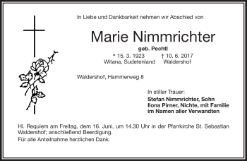 Traueranzeige von Marie Nimmrichter von Frankenpost