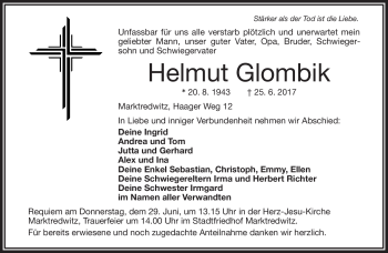 Traueranzeige von Helmut Glombik von Frankenpost