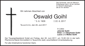 Traueranzeige von Oswald Goihl von Neue Presse Coburg