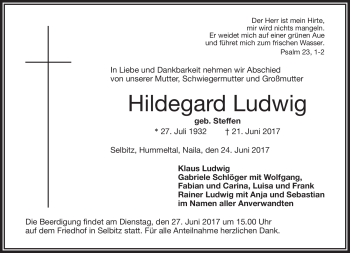 Traueranzeige von Ludwig Hildegard von Frankenpost