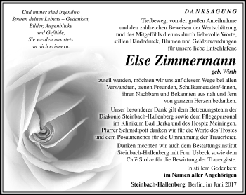 Traueranzeige von Else Zimmermann von 26011