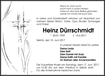 Traueranzeige von Heinz Dürrschmidt von Frankenpost