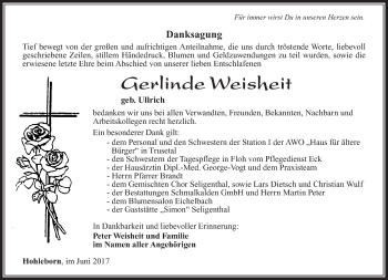 Traueranzeige von Gerlinde Weisheit von 26011