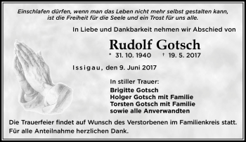 Traueranzeige von Rudolf Gotsch von Frankenpost