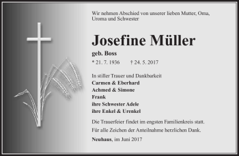 Traueranzeige von Josefine Müller von Südthüringer Presse