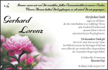 Traueranzeige von Gerhard Lorenz von Südthüringer Presse
