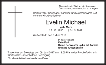 Traueranzeige von Evelin Michael von Frankenpost