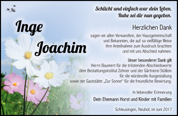 Traueranzeige von Inge Joachim von Südthüringer Presse