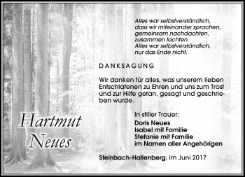Traueranzeige von Hartmut Neues von Südthüringer Presse