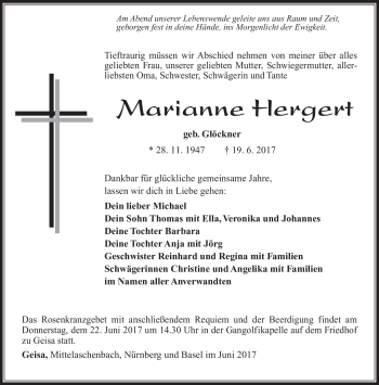 Traueranzeige von Marianne Hergert von Südthüringer Presse