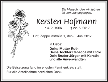 Traueranzeige von Kersten Hofmann von Frankenpost