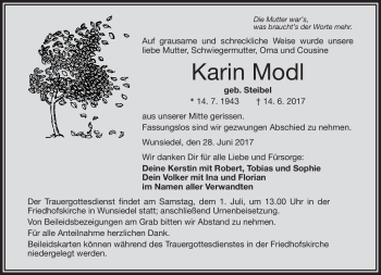 Traueranzeige von Karin Modl von Frankenpost