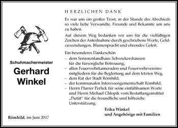 Traueranzeige von Gerhard Winkel von Südthüringer Presse