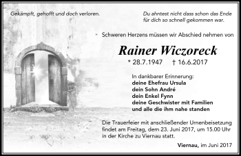 Traueranzeige von Rainer Wiczoreck von Südthüringer Presse