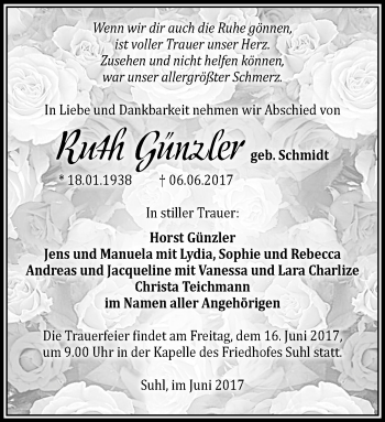 Traueranzeige von Ruth Günzler von 23018