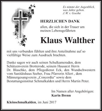 Traueranzeige von Klaus Walther von 26011