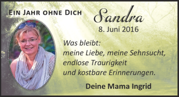 Traueranzeige von Sandra  von Neue Presse Coburg
