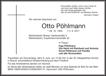 Traueranzeige von Otto Pöhlmann von Frankenpost