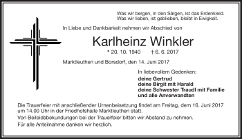 Traueranzeige von Karlheinz Winkler von Frankenpost
