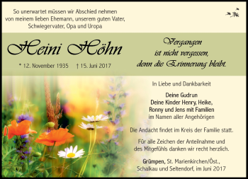Traueranzeige von Heini Höhn von Südthüringer Presse