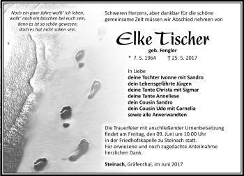 Traueranzeige von Elke Tischer von Südthüringer Presse