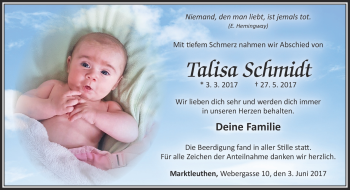 Traueranzeige von Talisa Schmidt von Frankenpost