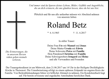 Traueranzeige von Roland Betz von Neue Presse Coburg