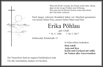 Traueranzeige von Erika Pöhlau von Frankenpost