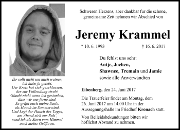Traueranzeige von Jeremy Krammel von Neue Presse Coburg
