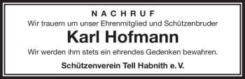 Traueranzeige von Karl Hofmann von Frankenpost