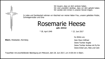 Traueranzeige von Rosemarie Heese von Neue Presse Coburg