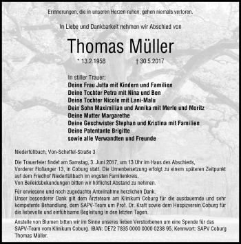 Traueranzeige von Thomas Müller von Neue Presse Coburg