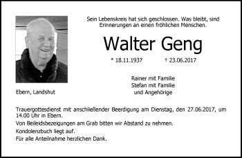 Traueranzeige von Walter Geng von Neue Presse Coburg