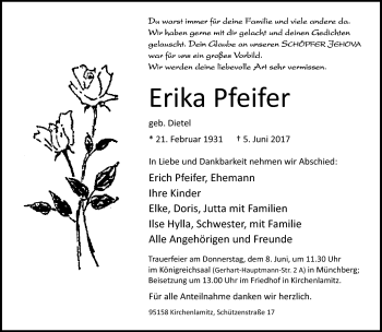 Traueranzeige von Erika Pfeifer von Frankenpost