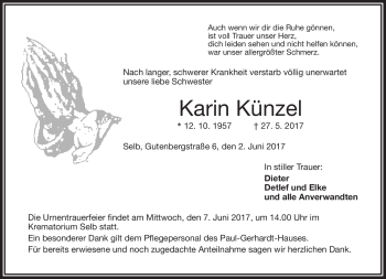 Traueranzeige von Karin Künzel von Frankenpost