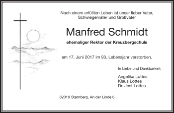 Traueranzeige von Schmidt Manfred von Frankenpost