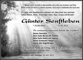 Traueranzeige von Günter Senftleben von Südthüringer Presse