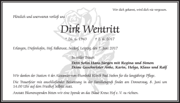 Traueranzeige von Dirk Wentritt von Frankenpost
