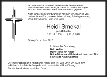 Traueranzeige von Heidi Smekal von Frankenpost