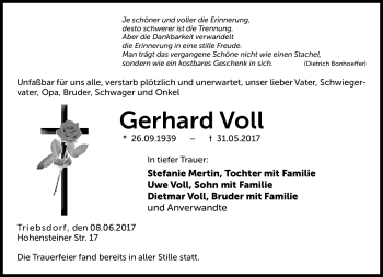 Traueranzeige von Gerhard Voll von Neue Presse Coburg