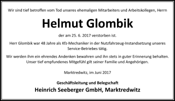 Traueranzeige von Helmut Glombik von Frankenpost