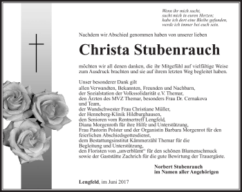 Traueranzeige von Christa Stubenrauch von Südthüringer Presse