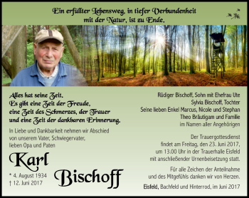 Traueranzeige von Karl Bischoff von Südthüringer Presse