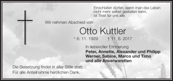 Traueranzeige von Otto Kuttler von Frankenpost
