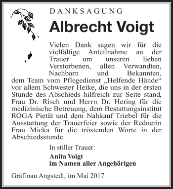 Traueranzeige von Albrecht Voigt von Südthüringer Presse